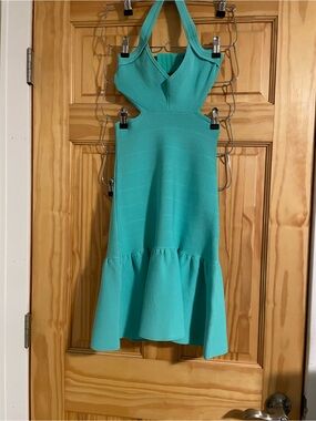 Guess Green Halter Fit-and-Flare Midi Dress